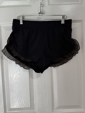 FP Movement by Free People Black Ruffle-Edge Lounge Shorts